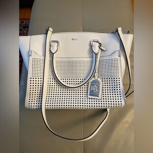 Lauren Ralph Lauren White Leather Perforated Satchel